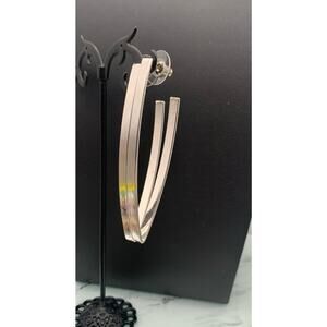 Silver Tone Modernist V Geometric Shaped Pierced Earrings